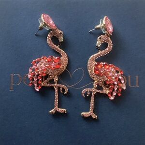 Pink Crystal Flamingo Drop Earrings - Brand Unknown